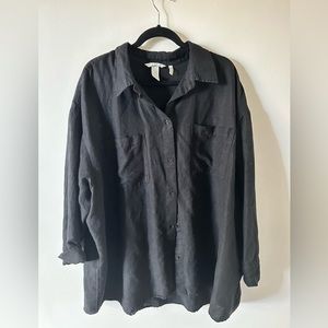 Linen Blend Oversized Button Up Top